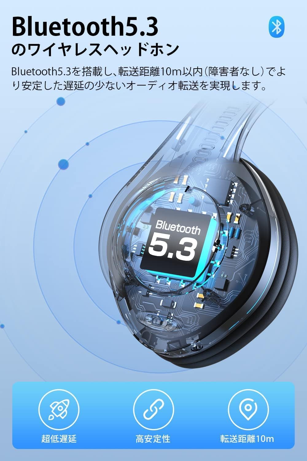 Bluetooth5.3対応ワイヤレスオーバーイヤーヘッドホン 最大20時間連続再生 ブラック