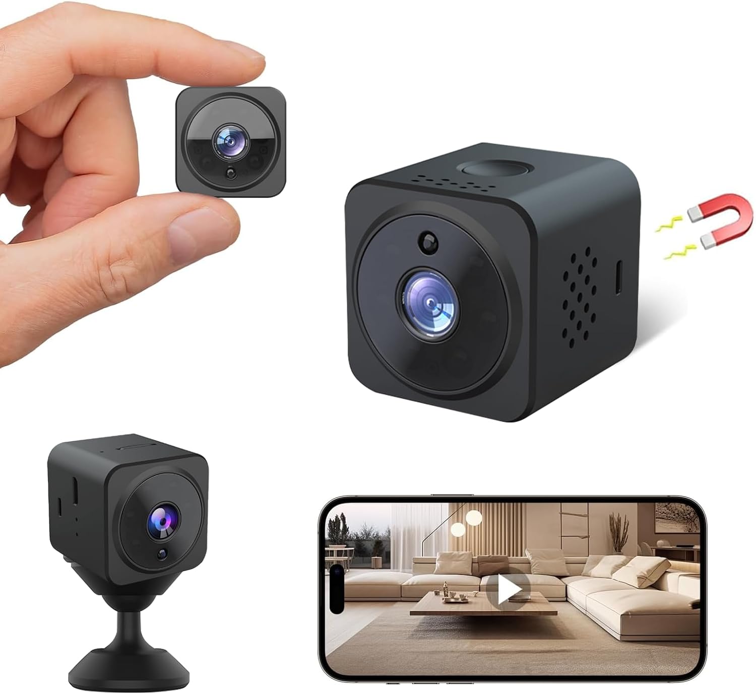小型監視カメラ 1080P WiFi対応 動体検知 暗視 USB充電 玄関用