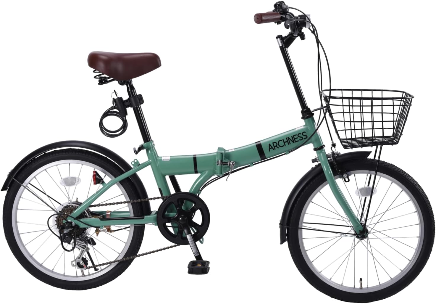 通勤通学に最適な20インチ軽量折りたたみ自転車 シマノ6段変速・カゴ・LEDライト付き 男女兼用