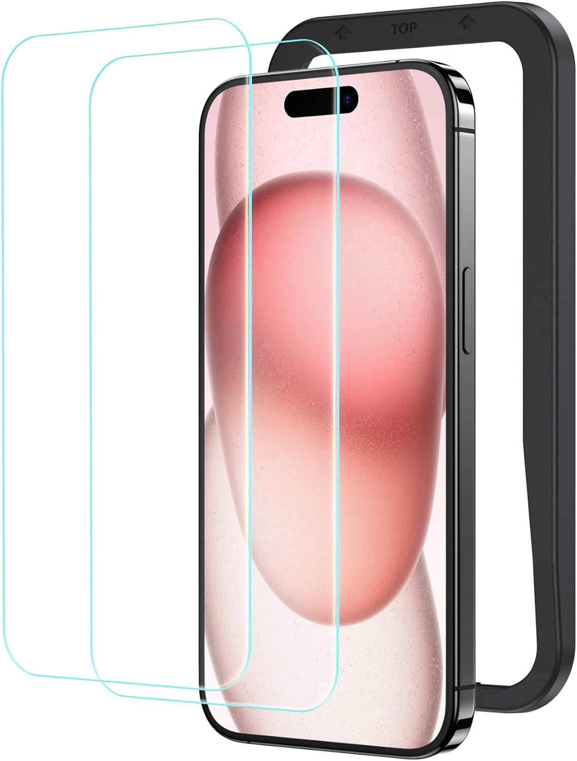 iPhone15用強化ガラス保護フィルム（ガイド枠付き）2枚セット