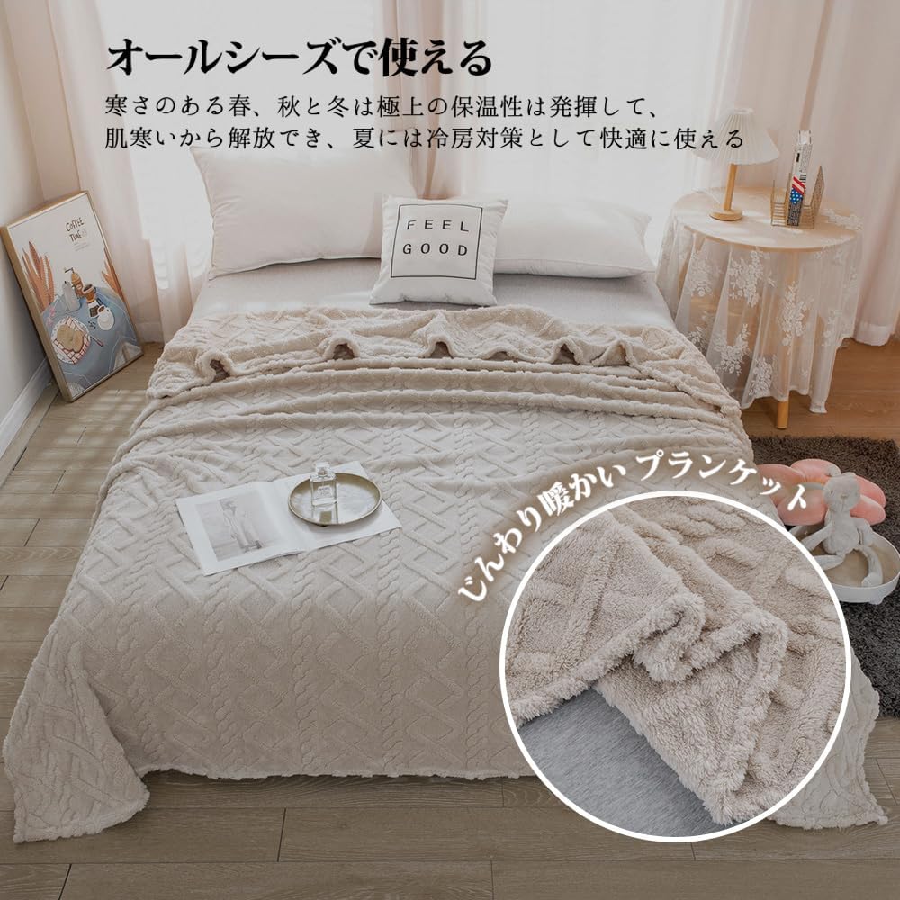 春夏用マイクロファイバー冷房対策ダブルブランケット 180×200cm ふわふわ洗えるベージュ
