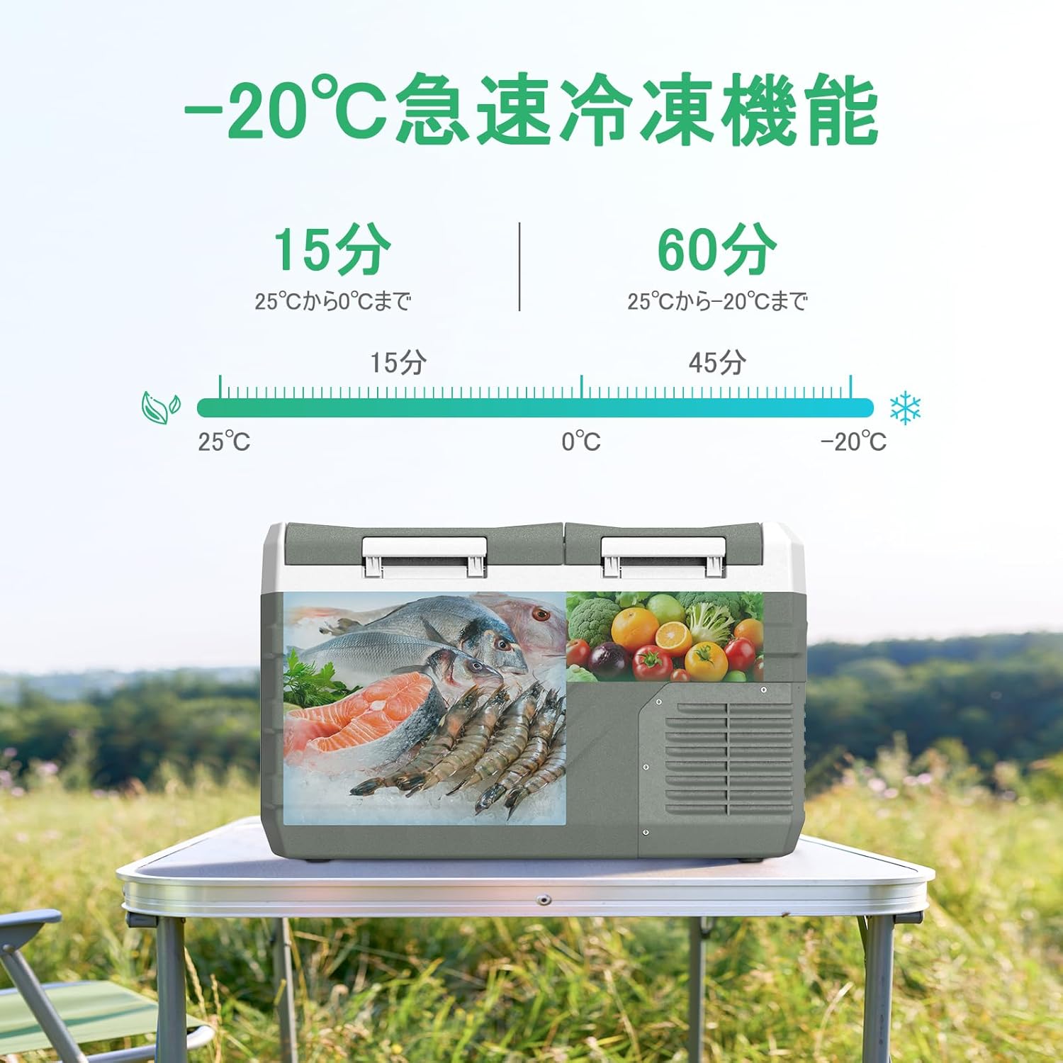 大容量23L車載冷蔵庫 -20℃～20℃独立温度制御ポータブル冷凍庫 3WAY電源対応
