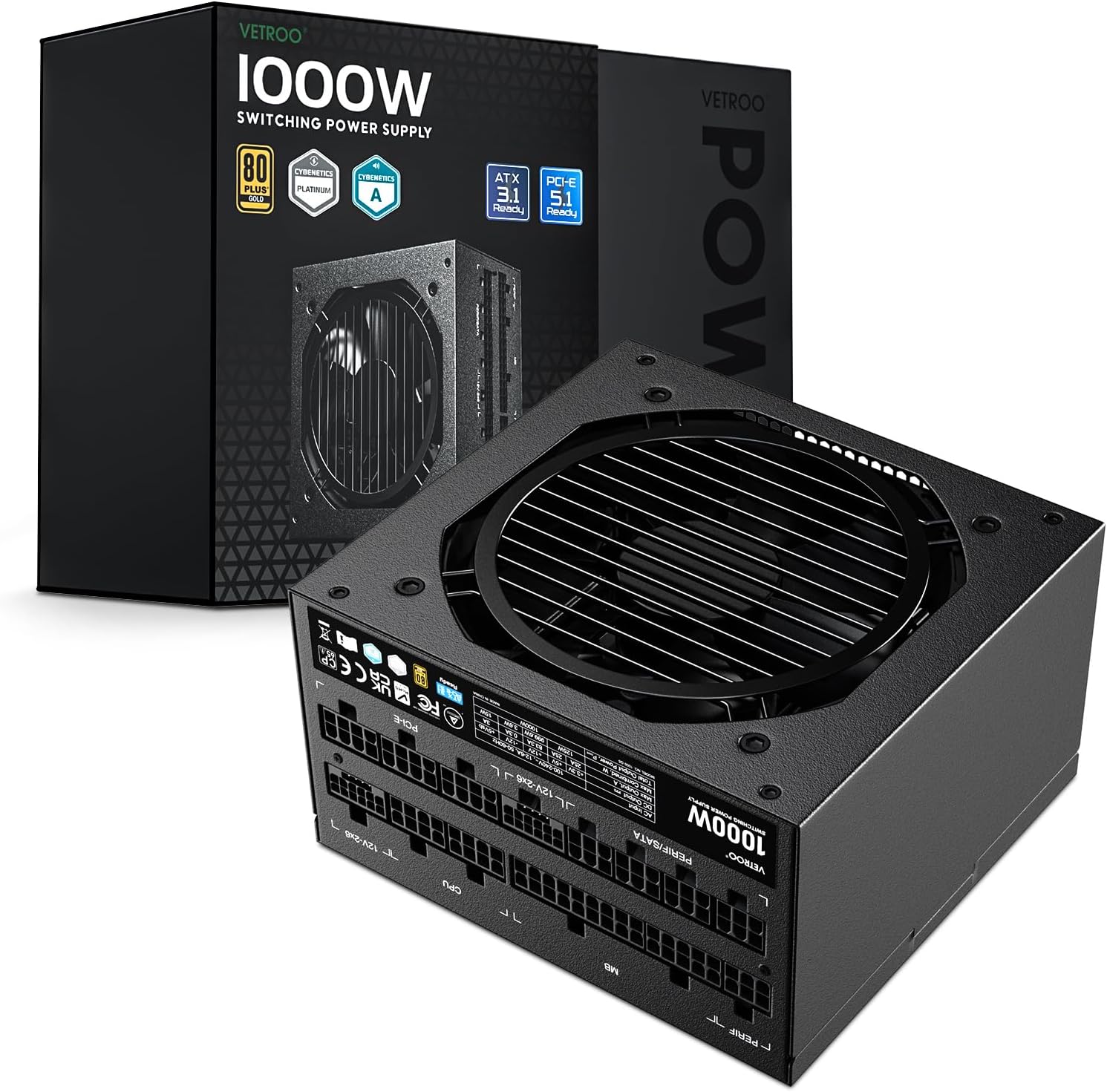 ゲームPC対応 80Plus Goldフルモジュラー 1000W電源 ATX 3.0 (ブラック)