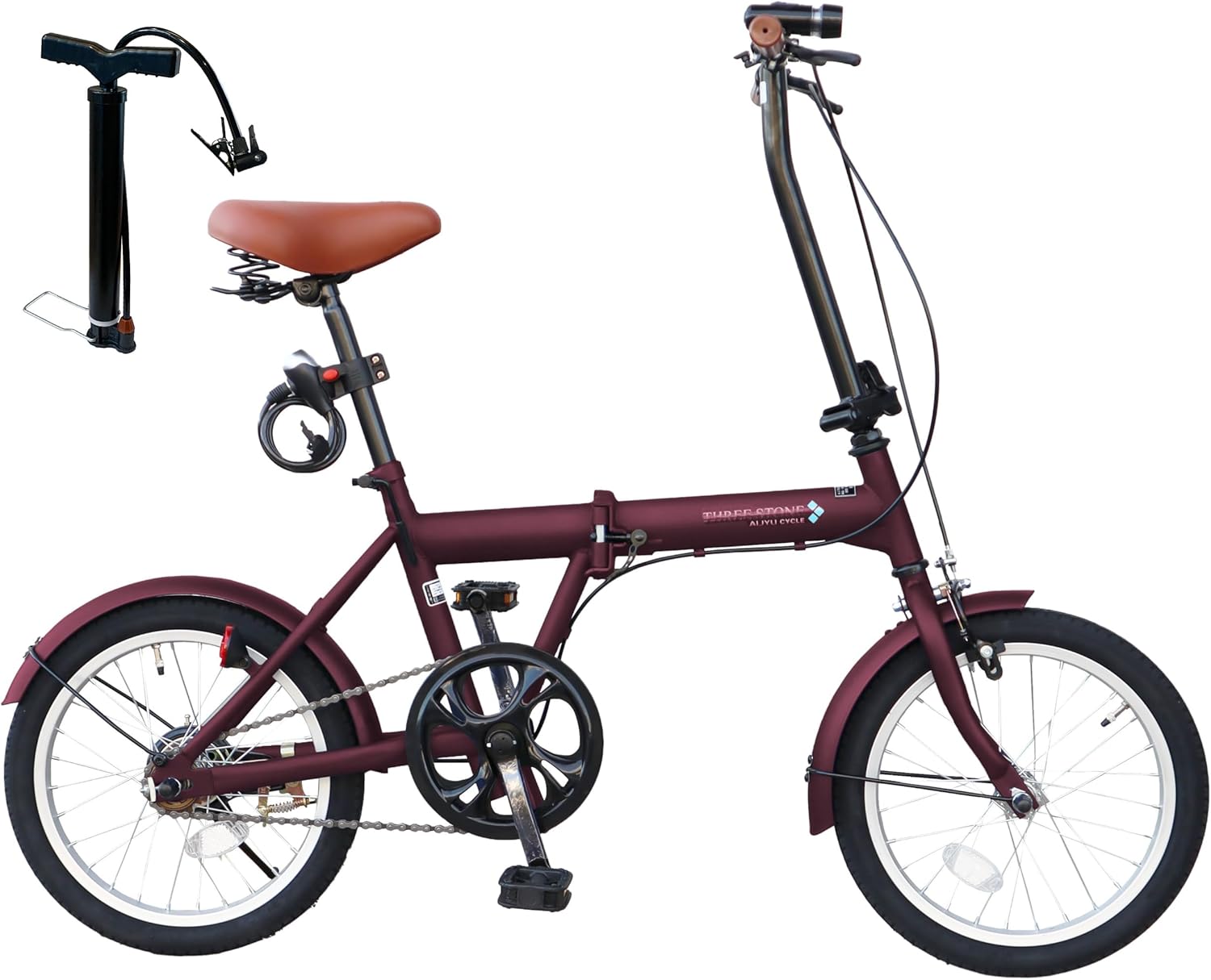 軽量折りたたみ自転車 16インチ ミニベロ フロントライト・ワイヤーロック付き【空気入れ付】
