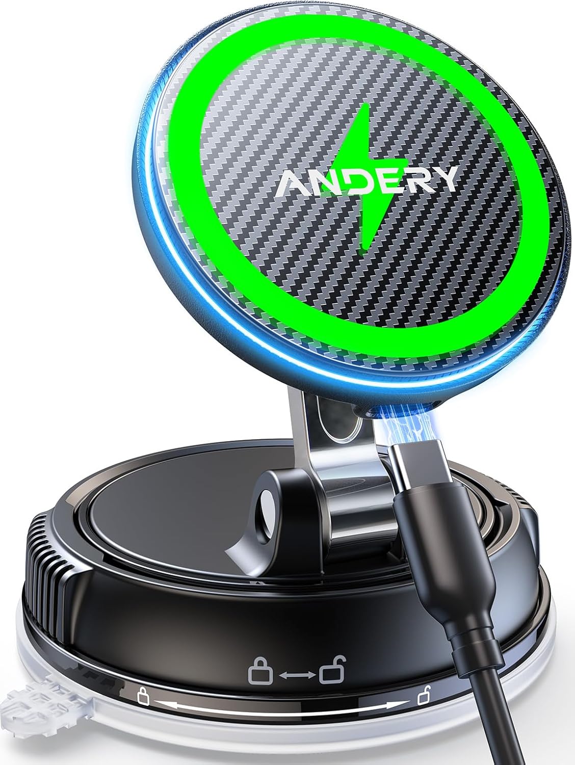 ワイヤレス充電対応 マグネット式スマホホルダー 車載用【15W急速充電・360°回転】高級合金製 片手操作 24個N55磁石搭載