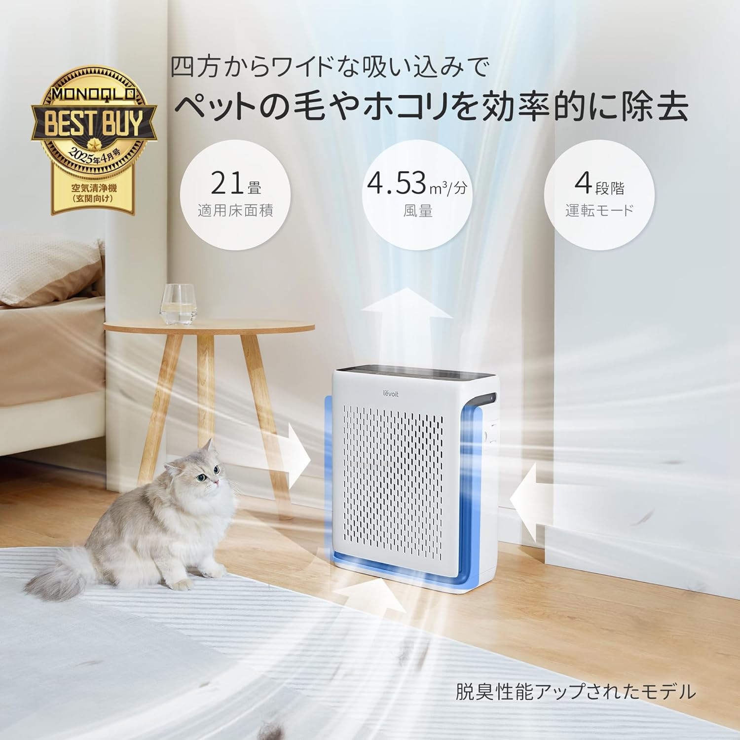 ハイグレード空気清浄機 Vital 100S 21畳 - 脱臭・集じん・光センサー付き