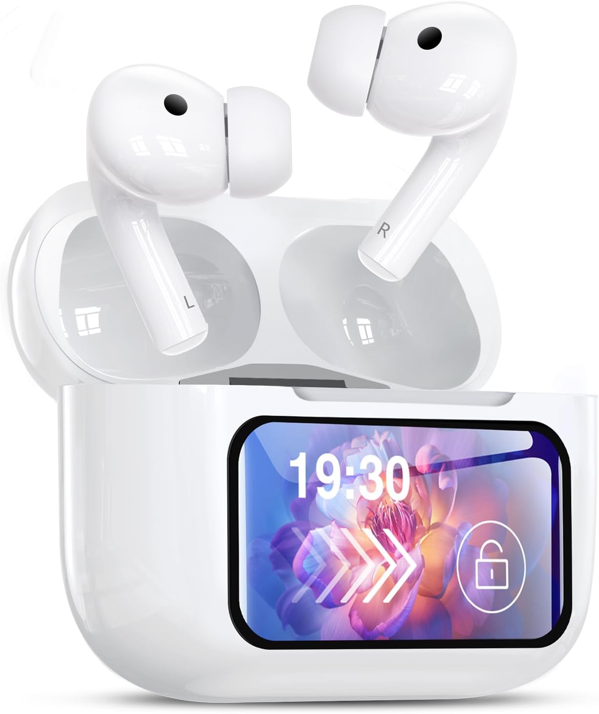 Bluetooth イヤホン ANC搭載・タッチスクリーン式｜最大32時間再生・ハンズフリー通話・Type-C充電 (ホワイト)
