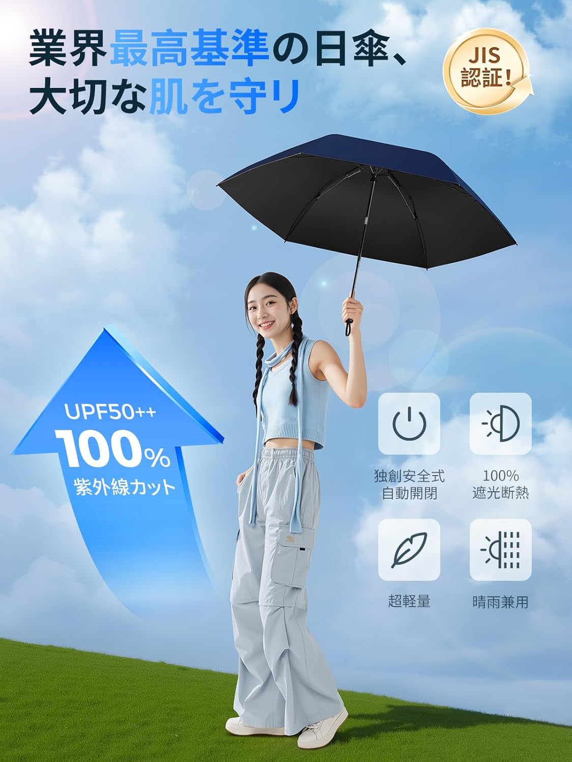 UVカット100% 日傘 折り畳み【改良型自動開閉】現役皮膚科医監修 超軽量188g コンパクト 携帯便利 メンズ・レディース兼用 母の日・父の日・誕生日プレゼント 2年品質保証