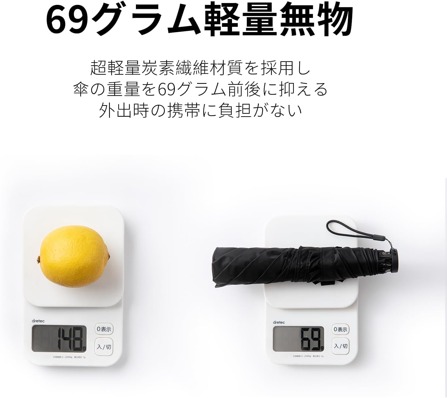 軽量ミニ折り畳み傘 69g メンズ 5級撥水 梅雨・台風対策 コンパクト