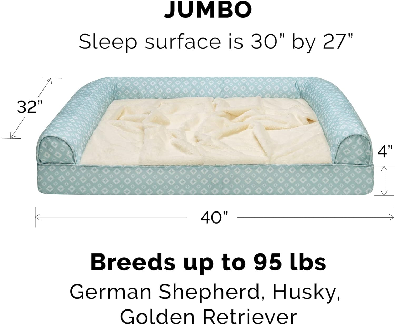 大型犬用冷却ジェルベッド 取り外し可能ボルスター&洗濯可能カバー付き アクア色 ジャンボ/XL
