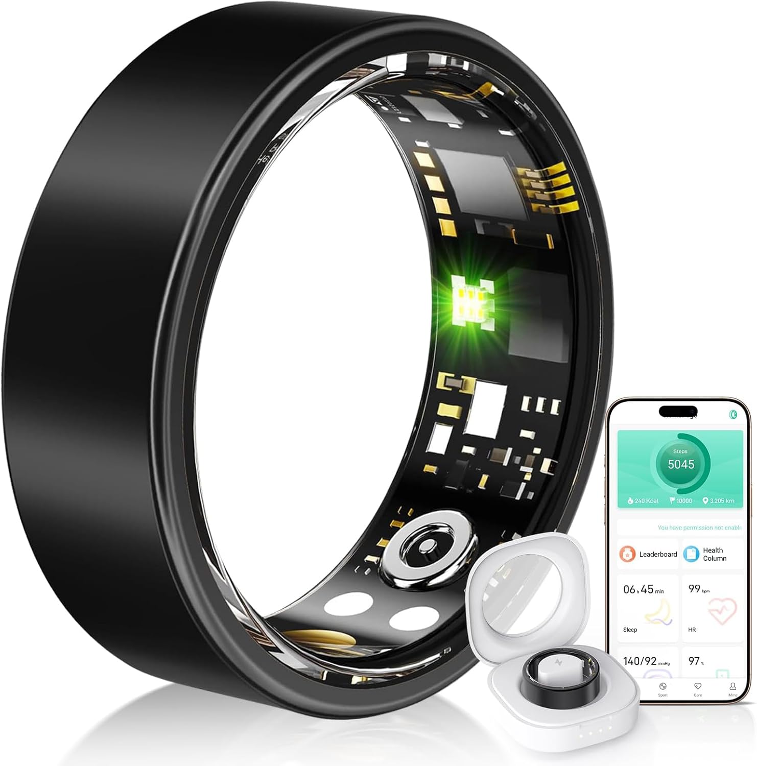 健康管理用スマートリング【2025年新型】男女兼用 IP68防水 睡眠管理 8運動モード USB磁気充電 Black 11＃