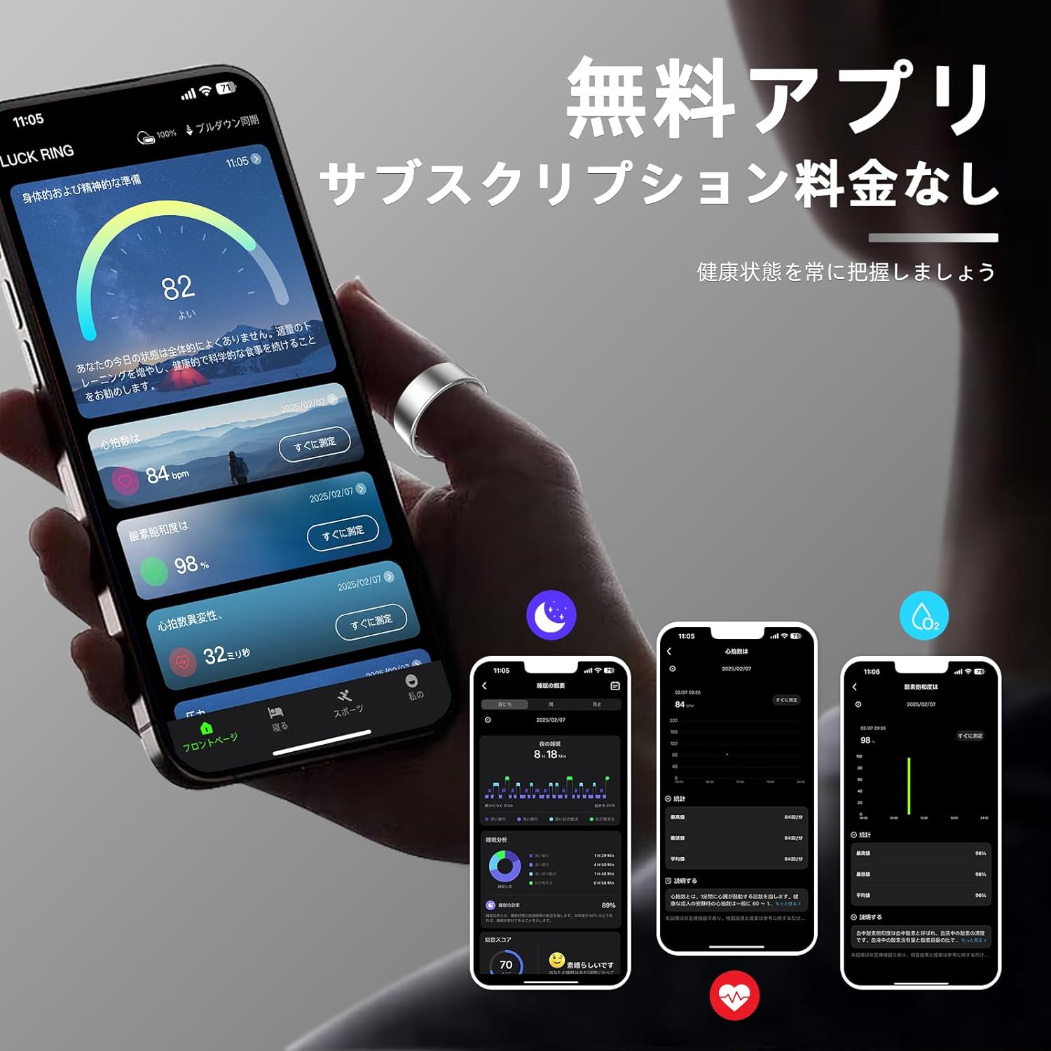 女性用スマートフィットネストラッカーリング - 月経周期予測・睡眠モニタリング・心拍数測定 (ゴールド, 9#)