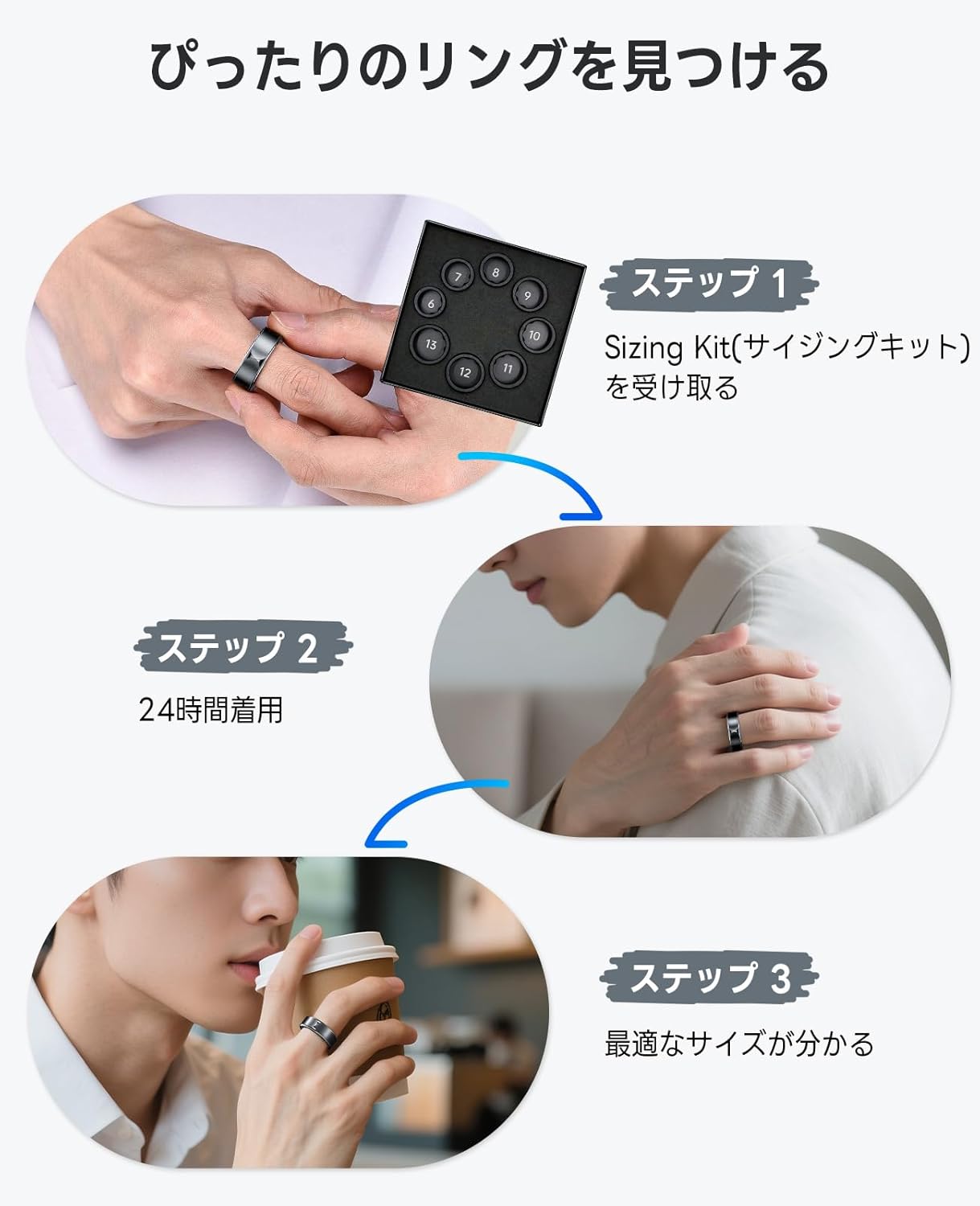 健康管理スマートリング チタン製 5ATM防水 iPhone/Android対応 ブラック