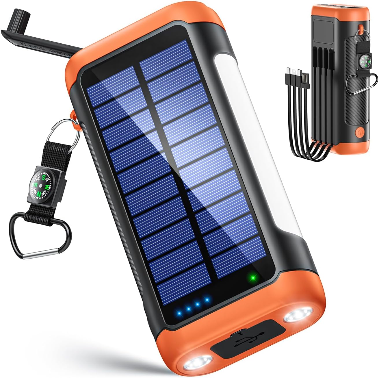 アウトドア用ソーラーモバイルバッテリー 61800mAh 大容量 急速充電 6台同時充電 IP67防水 コンパス付き
