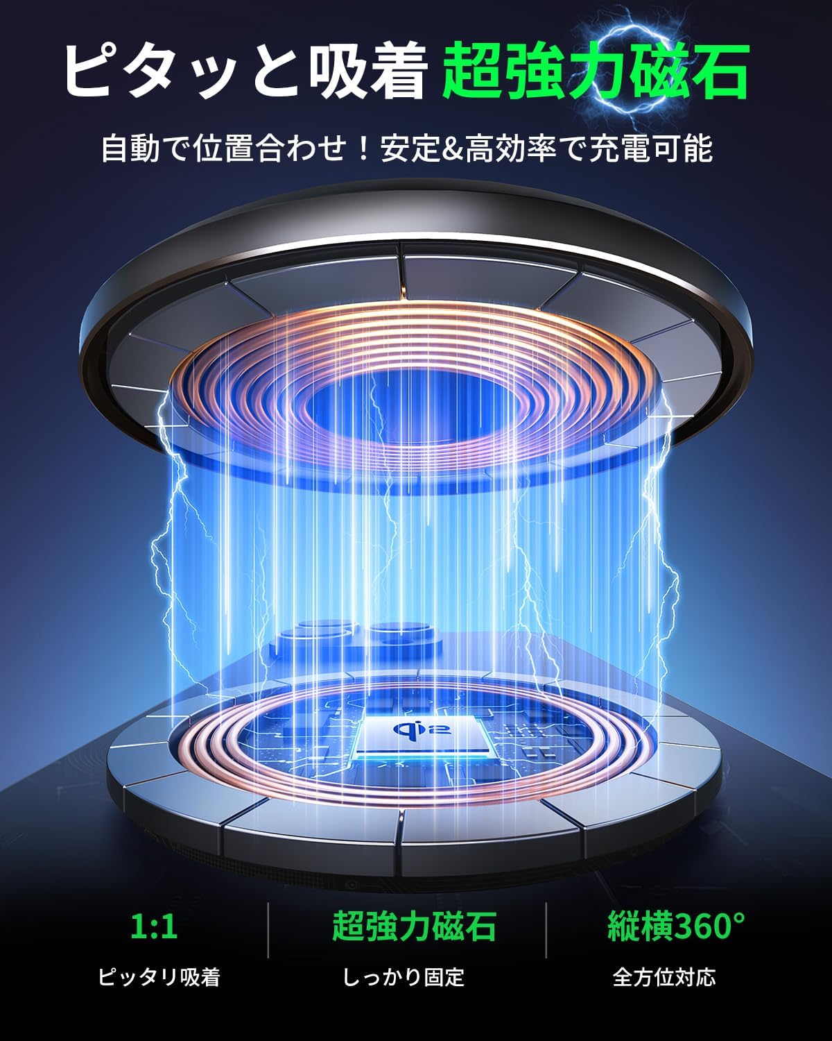 Qi2ワイヤレス充電器【15W急速充電・マグセーフ対応】スマホ用超薄型・軽量・放熱重視（ブラック）