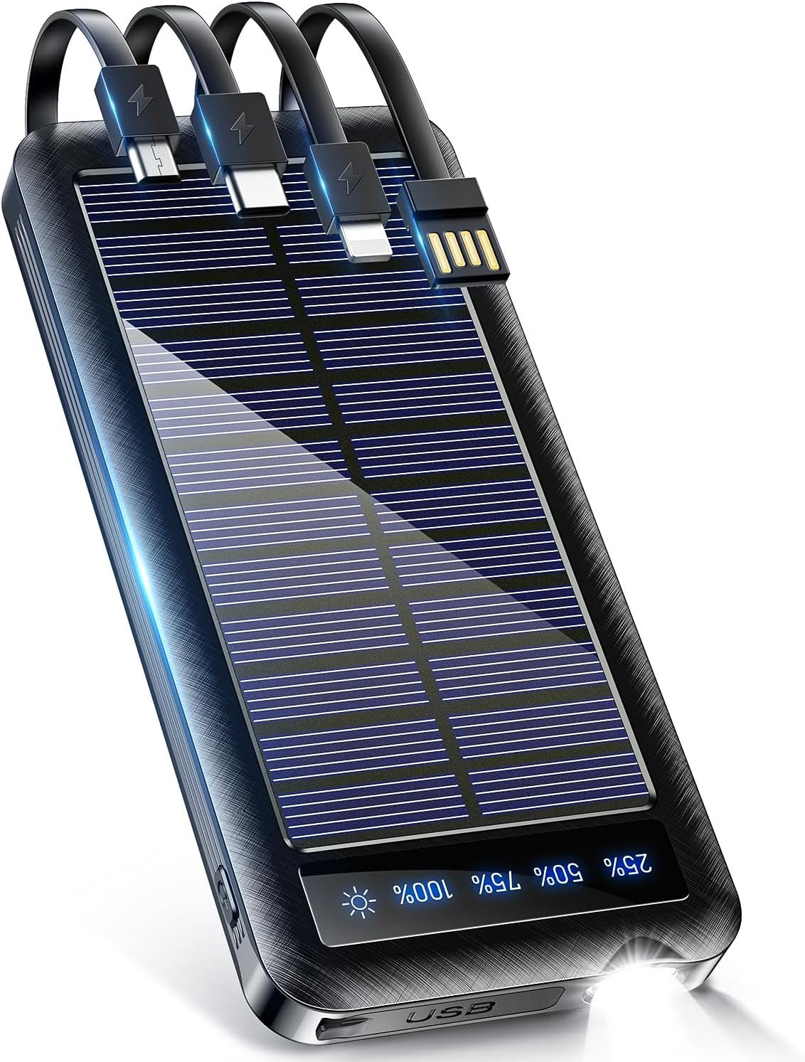防災用ソーラーモバイルバッテリー 23800mAh 急速充電 Type-C対応 IP67防水 黒