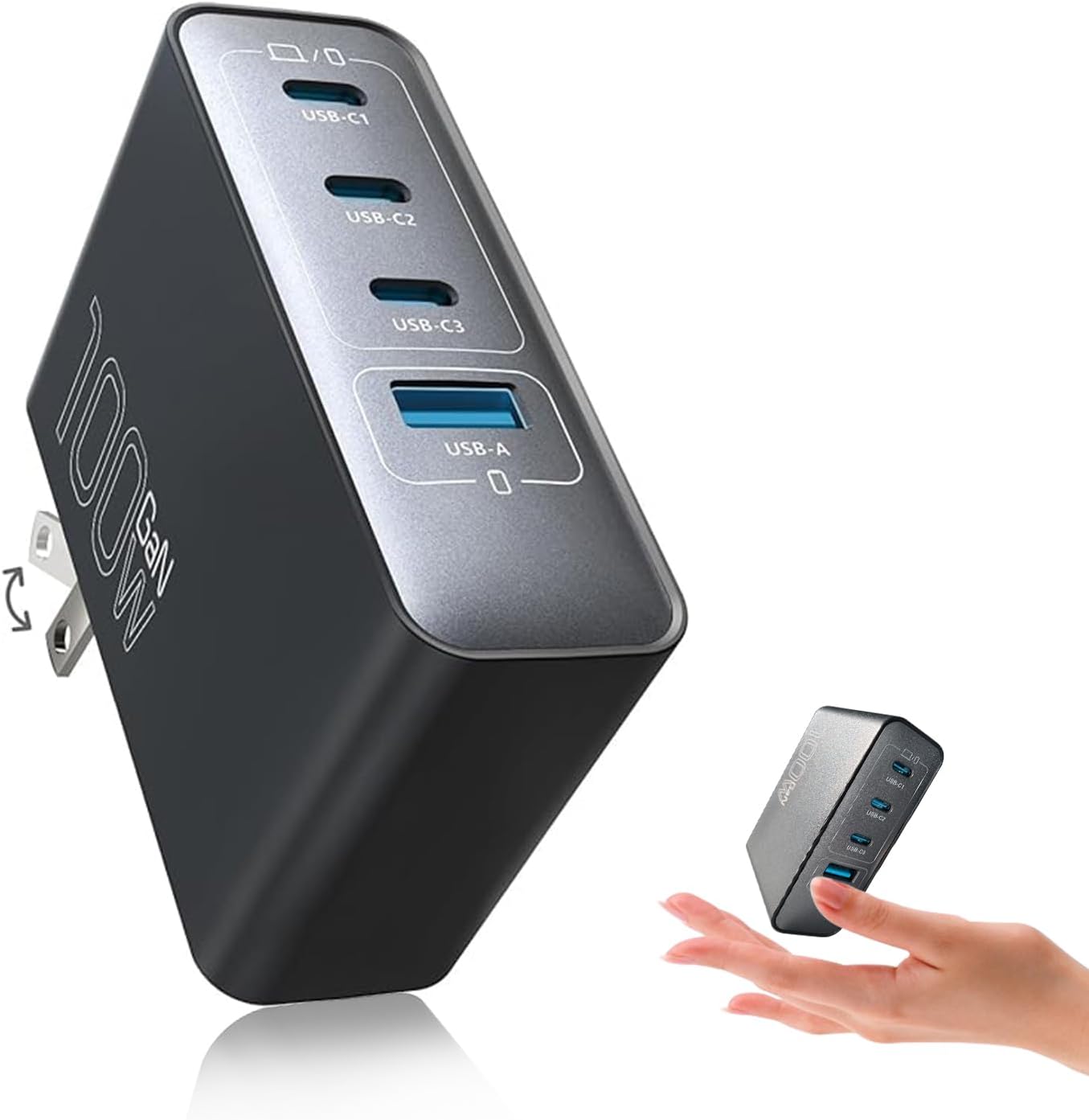 【100W PD急速充電器】超軽量・小型｜Type-C 3ポート+USB-Aで4台同時充電｜折りたたみプラグ・ポケット収納可能