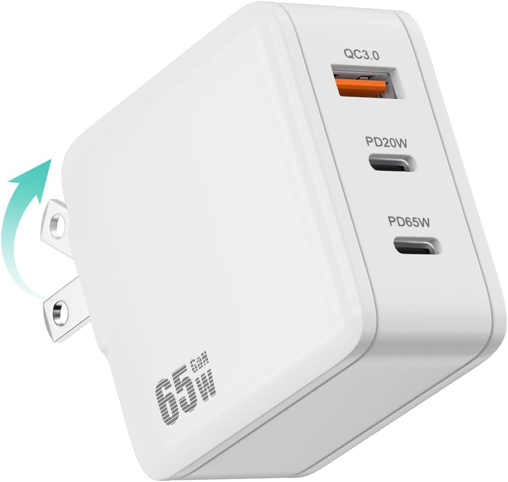 65W GaN PD対応 USB充電器 3ポート (USB-C×2, USB-A) 折りたたみ式プラグ
