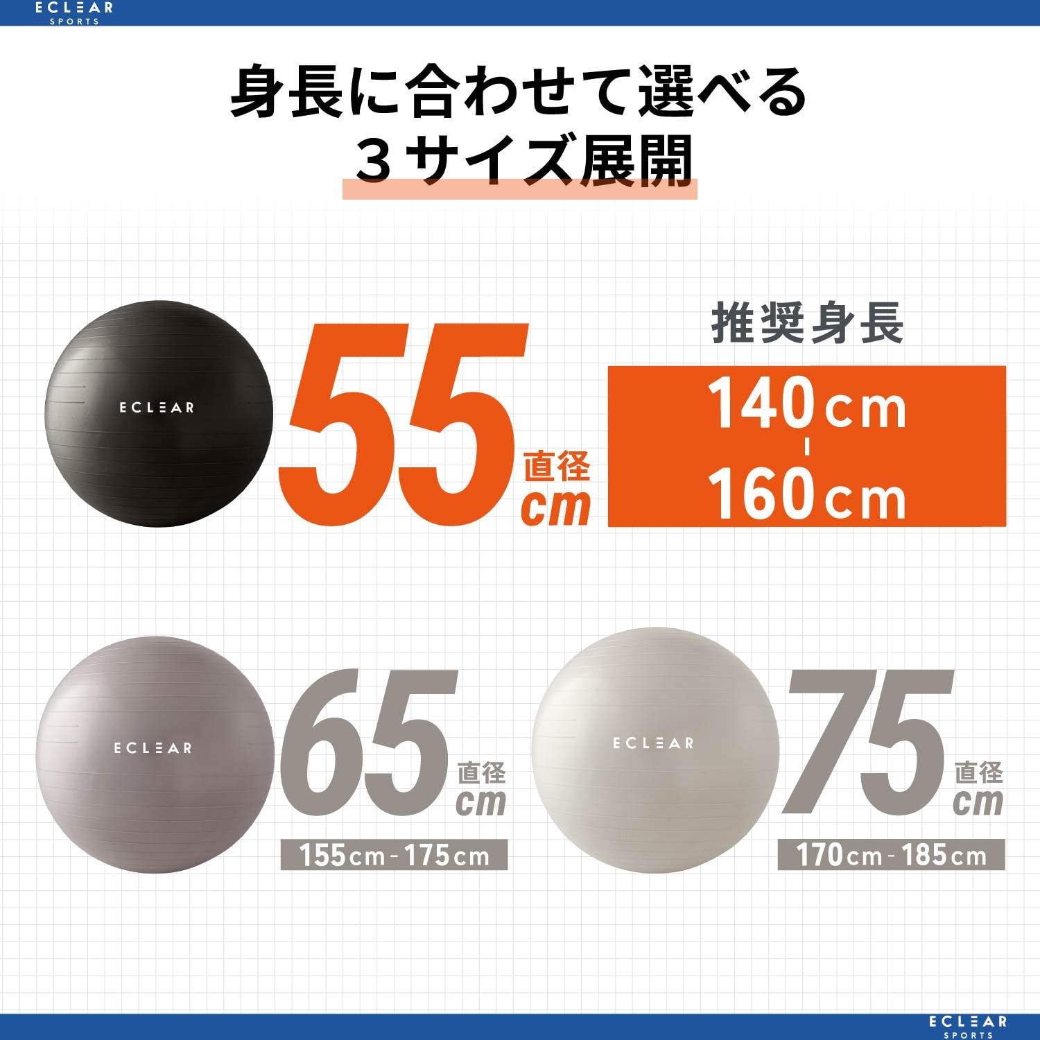 55cm バランスボール(フィットネス用・空気入れ付・ブラック)