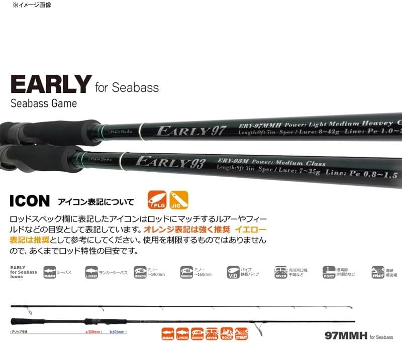 シーバス釣り用 2ピーススピニングロッド ヤマガブランクス アーリー 97MMH