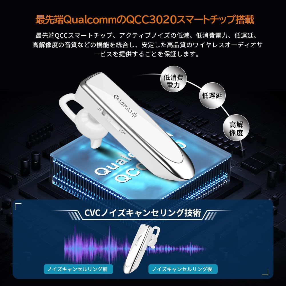 Bluetooth 5.1片耳イヤホン 音声通話用マイク内蔵 Qualcomm3020搭載 日本技適マーク取得 「白」