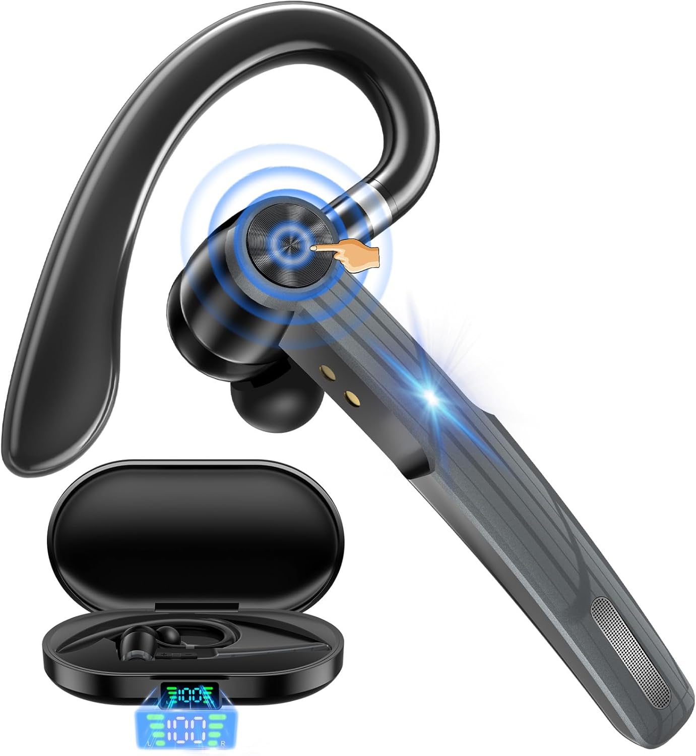 Bluetooth 5.3 片耳ワイヤレスヘッドセット - 最大110時間待受、500mAh充電ケース、ハンズフリー通話対応