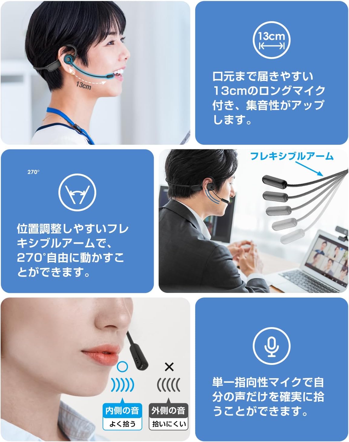 ビジネス向け Bluetooth5.4 ヘッドセット マイク付き オープンイヤー ENCノイズキャンセリング 35g 超軽量 20時間再生