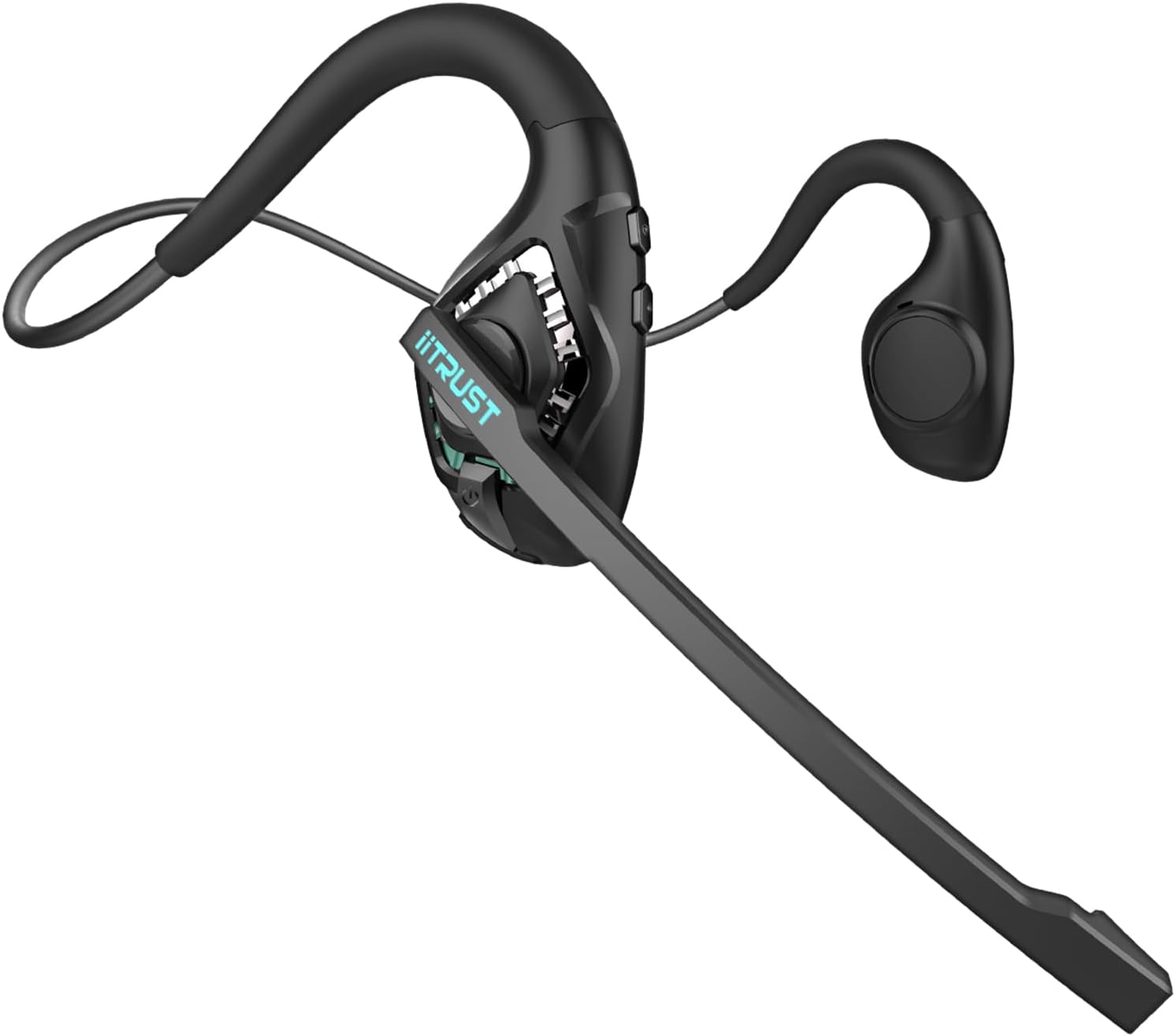 Bluetooth 5.3 軽量オープンイヤー ヘッドセット (約28g) - 日本語音声ガイド・ENCノイズキャンセリング・通話専用【ブラック】