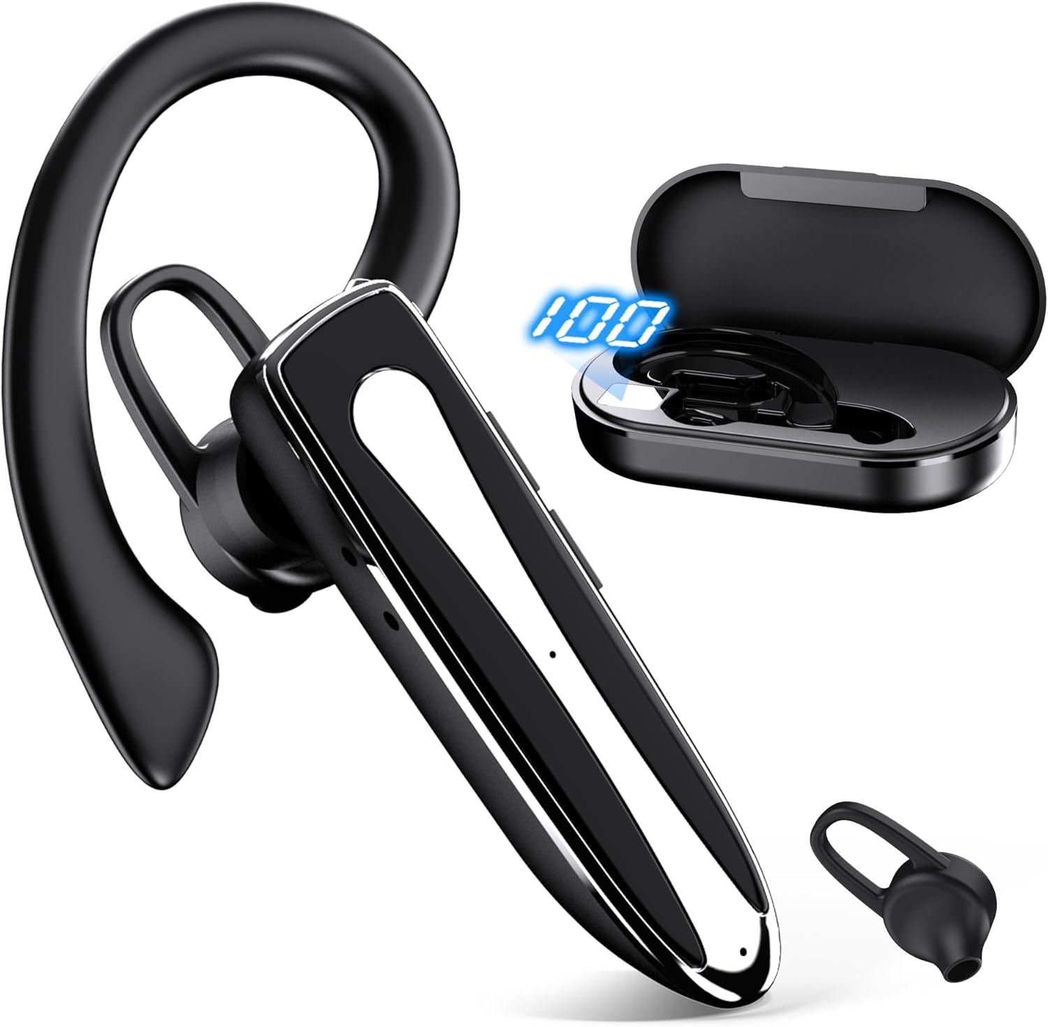 Bluetooth5.3 片耳ヘッドセット 最大96時間連続使用 ハンズフリー通話対応 充電ケース付き 春のギフト ブラック