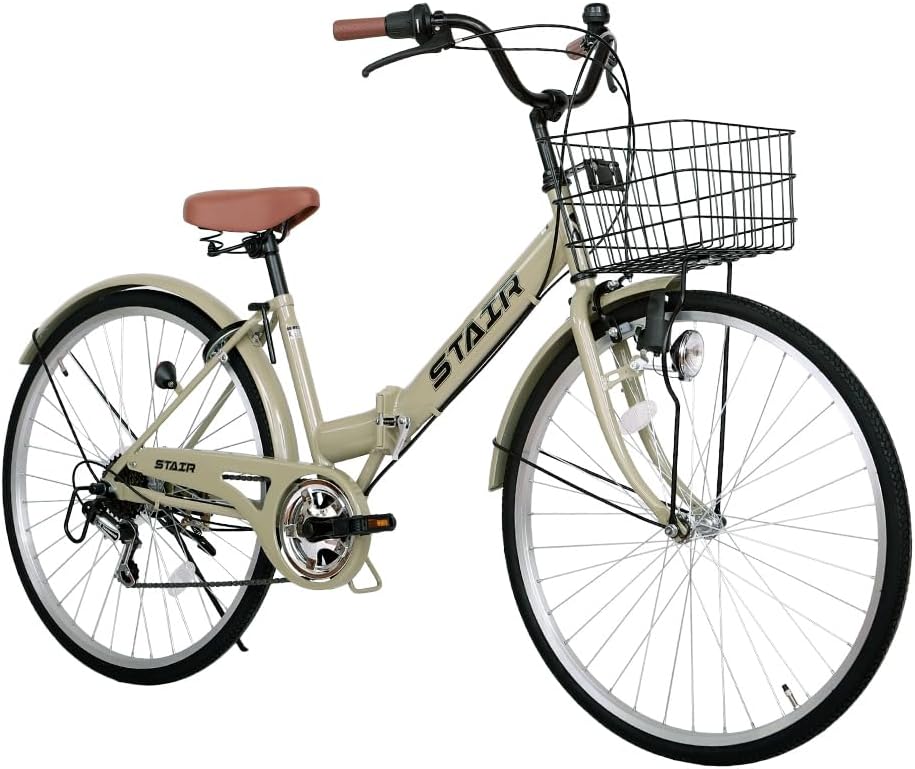 26インチ 折りたたみ自転車 シマノ6段変速 ママチャリ カゴ・ロック錠・ダイナモライト付