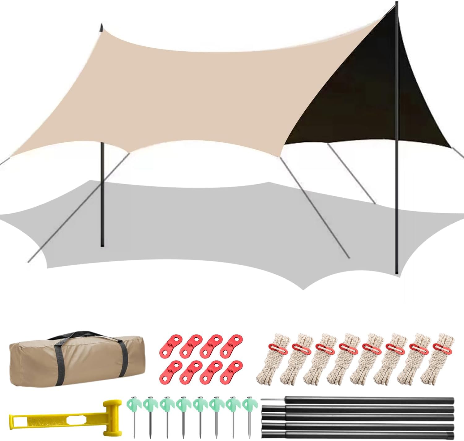 大型防水タープ【撥水加工・軽量】キャンプ・アウトドア用 UPF50+紫外線カット 210D生地 5000mm耐水圧 収納ケース付