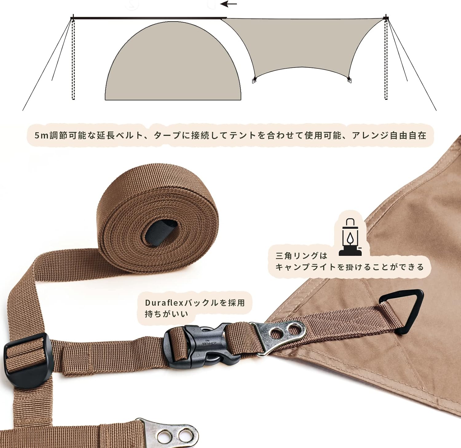 ポリコットン製 ヘキサタープ 420×410cm カーキ 軽量 コンパクト キャンプ用