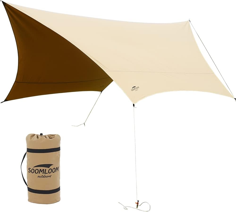 ポリコットン製 Sloomloom ヘキサタープ 4.2m x 4.1m 焚き火対応 遮熱・耐火・耐水性 アウトドア用サンシェード