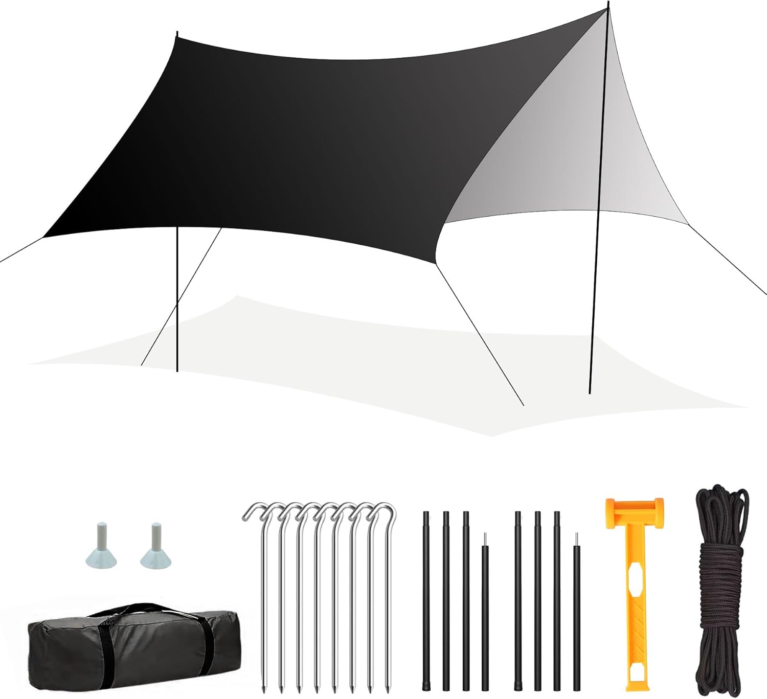 防水キャンプタープ UPF80+ 紫外線カット 軽量 ハイ耐水性 3m×4m 黒