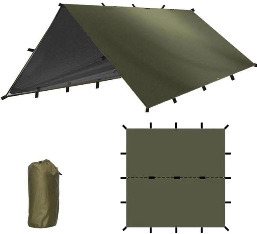 キャンプ用 210T素材 レクタタープ 軽量 防水 日除けシェード 4×4m (オリーブ)
