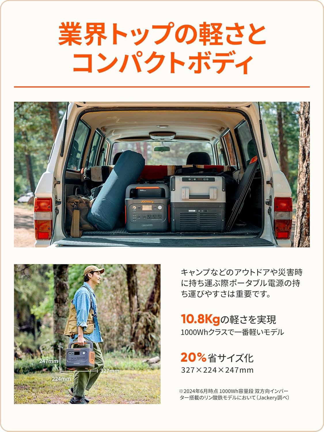 ポータブル電源 1000Wh 軽量コンパクト 防災・アウトドア用 AC100V対応 [型番:JE-1000D]