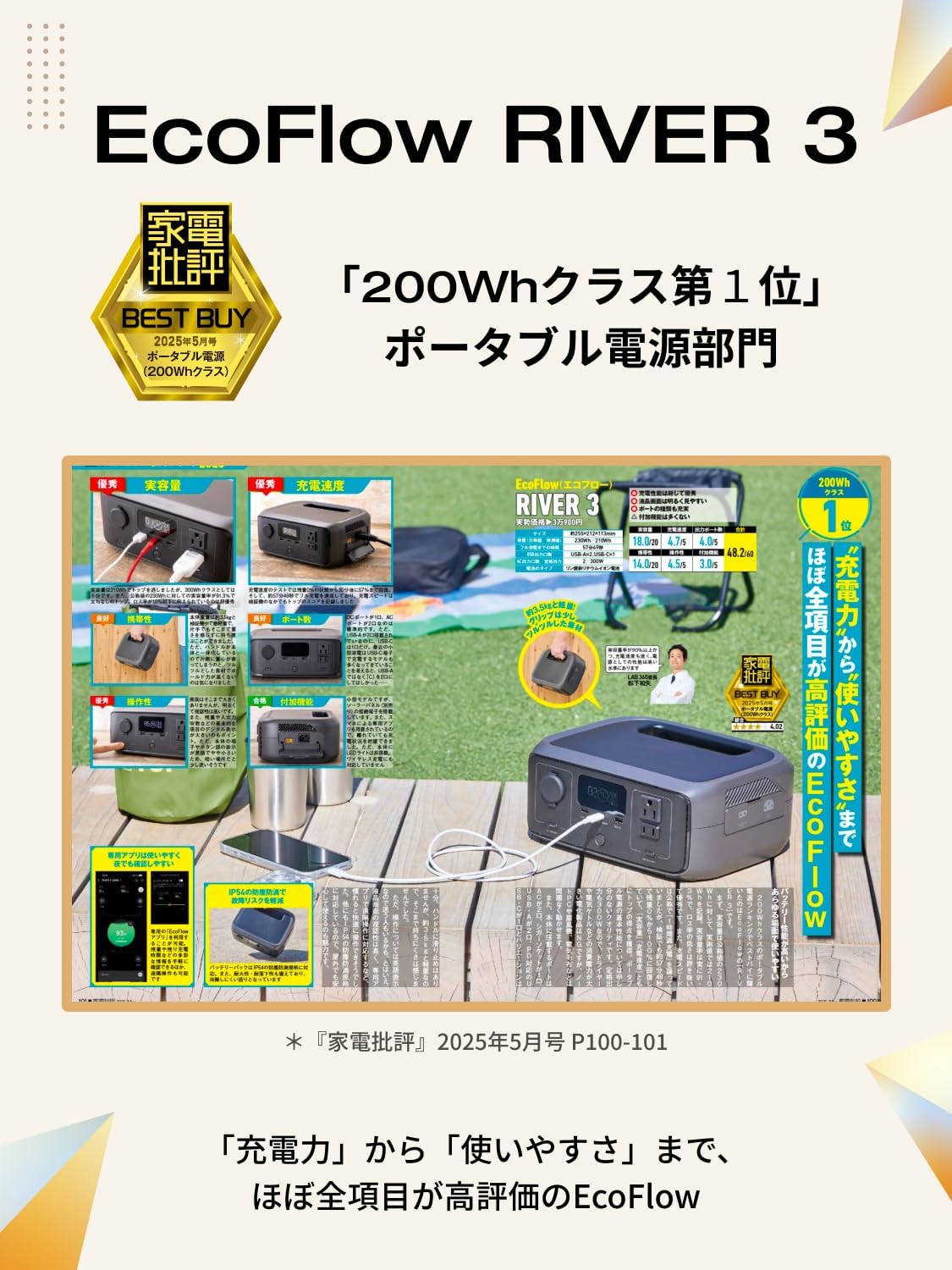 キャンプ・アウトドア用 EcoFlow RIVER 3 ポータブル電源 230Wh 静音設計 60分急速充電