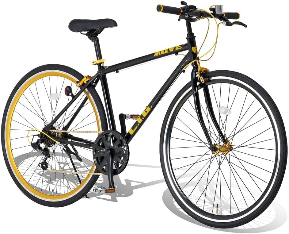 クロスバイク 自転車 700C 7段変速 アルミフレーム カラータイヤ ブラック/ホワイト/スカイブルー/レッド/ネイビー