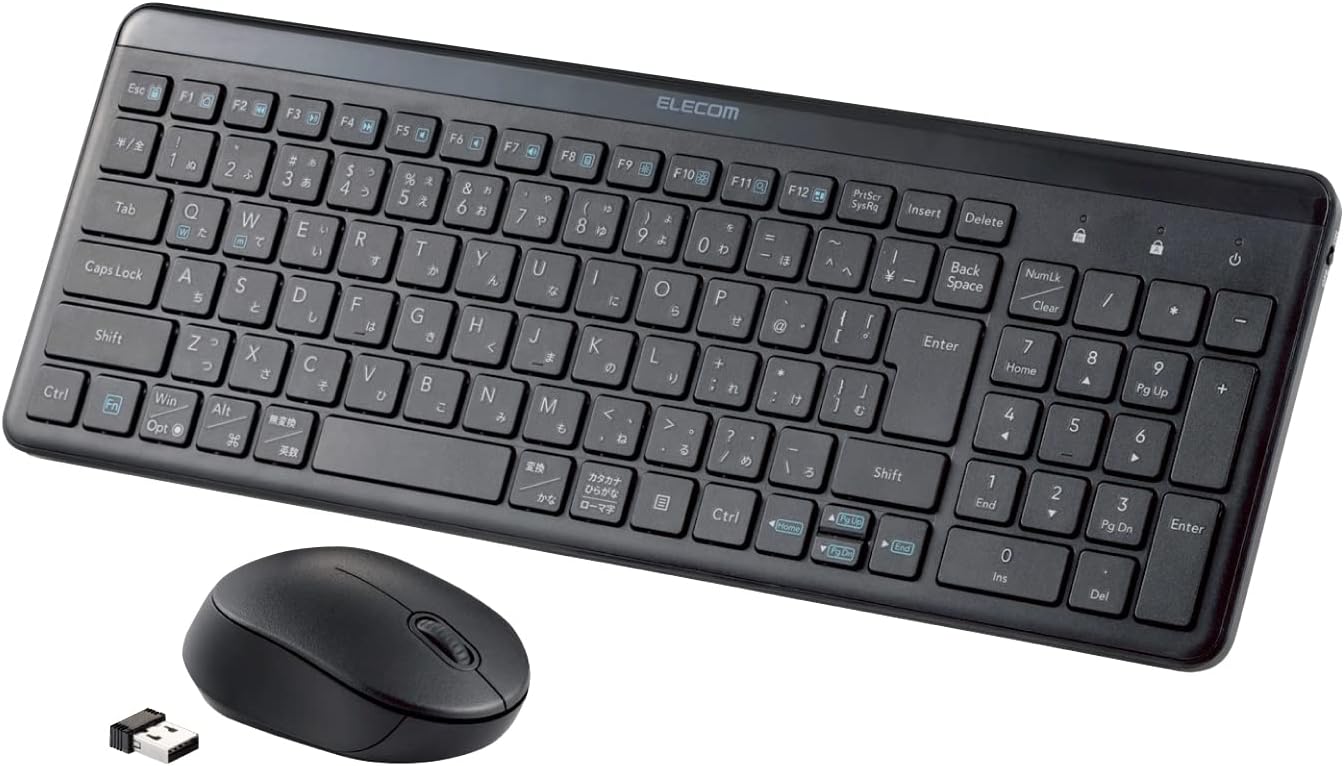 静音無線キーボード & 5ボタンマウスセット（テンキー付）｜薄型コンパクト｜Windows・ChromeOS・macOS対応｜ブラック