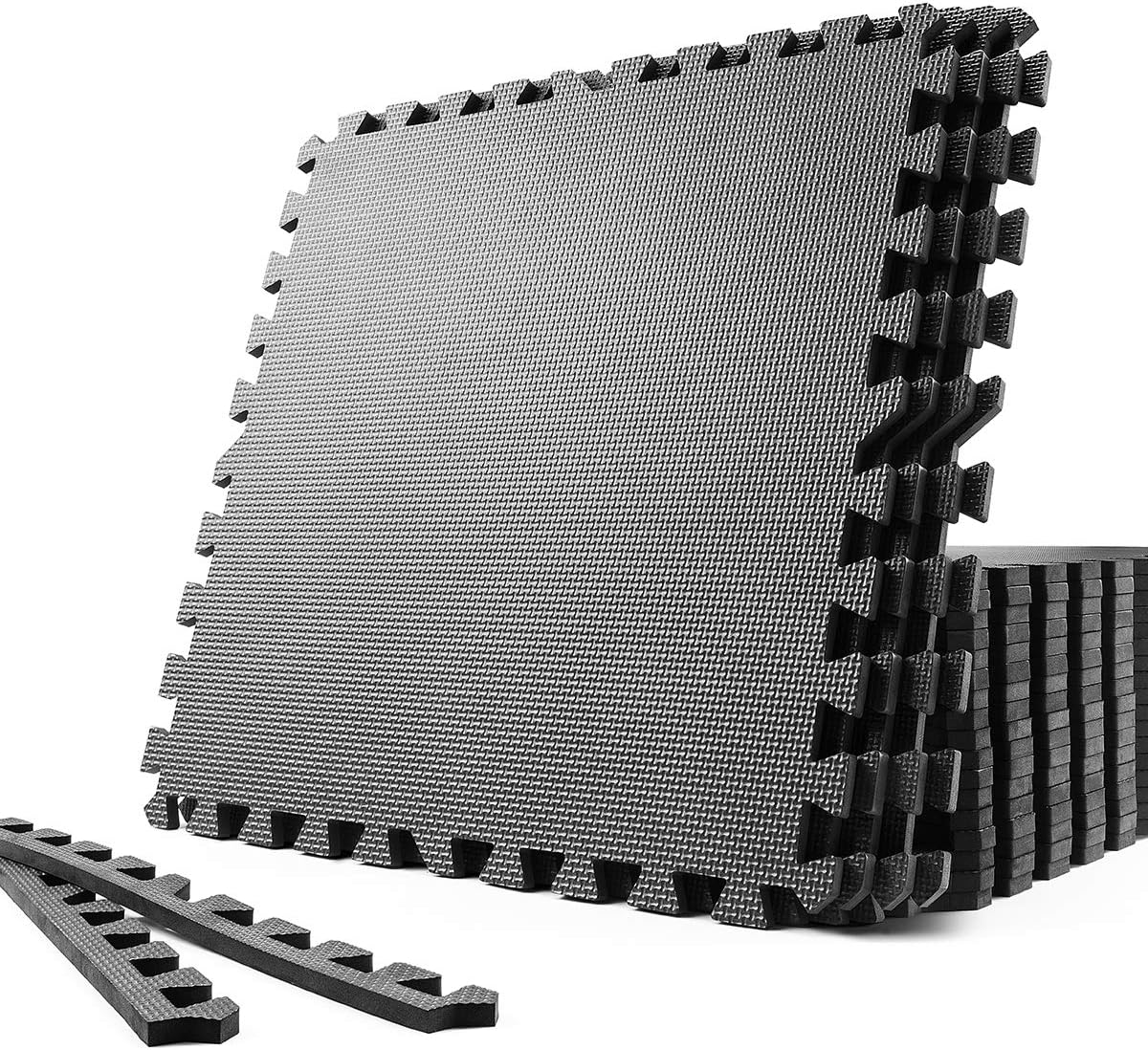 防音衝撃吸収トレーニングマット 大判60cm×60cm×1.2cm ホームジム用 収納サイドパーツ付き