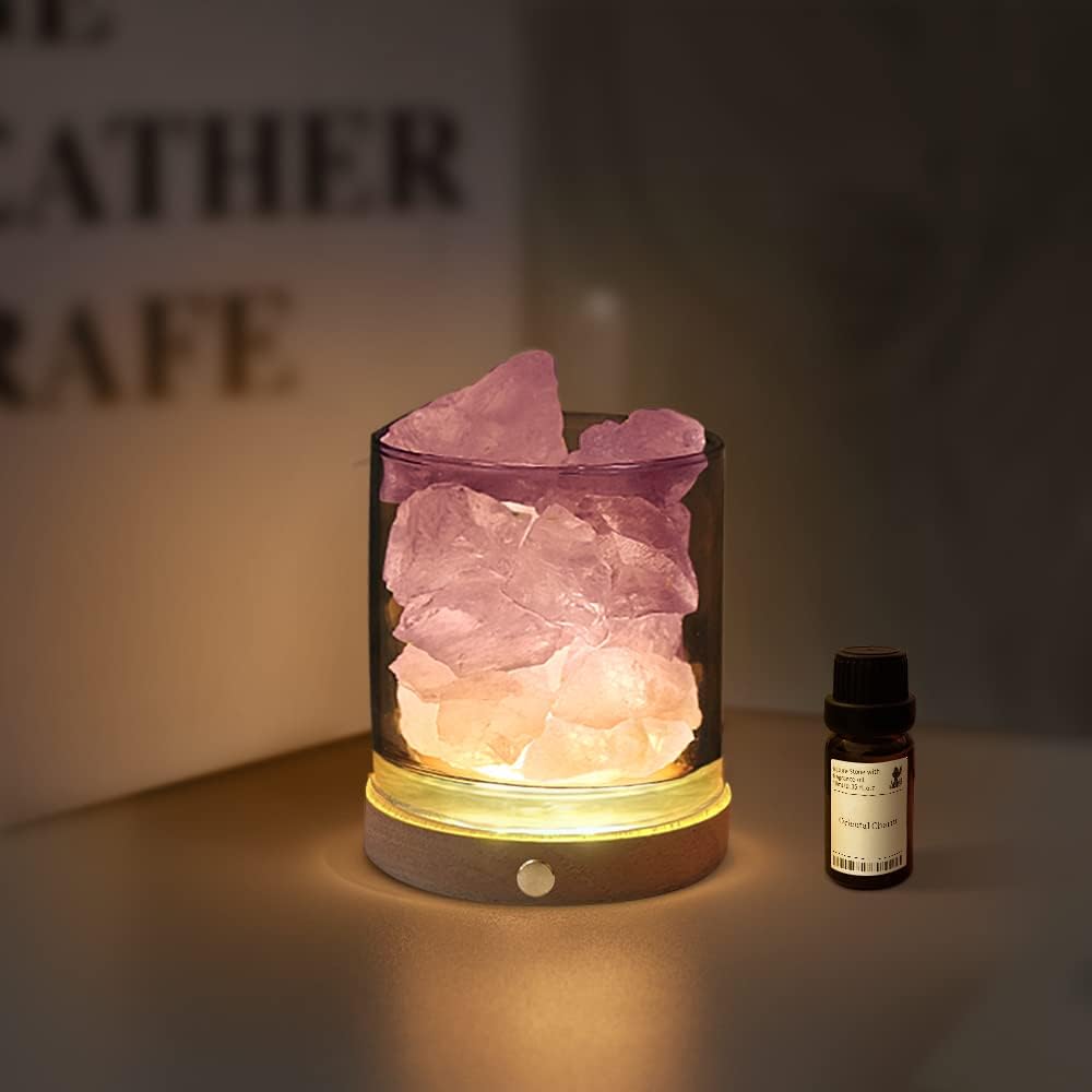 バレンタインデー ギフト Kahuro アロマストーンセット 水晶 400g & アロマオイル10ml & LED台座付き