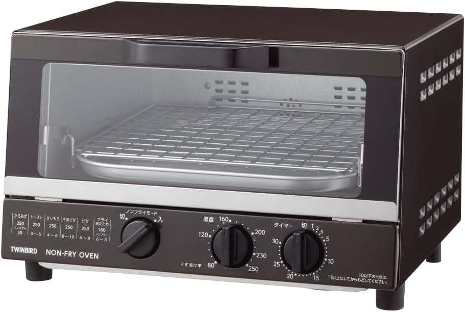 ツインバード ノンフライヤーオーブントースター 4枚焼き 温度調整・30分タイマー搭載 ブラウン TS-4054BR