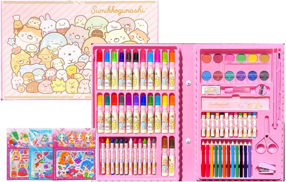 すみっコぐらし バッグ型 お絵描き文房具セット 86点 女の子用 ピンク