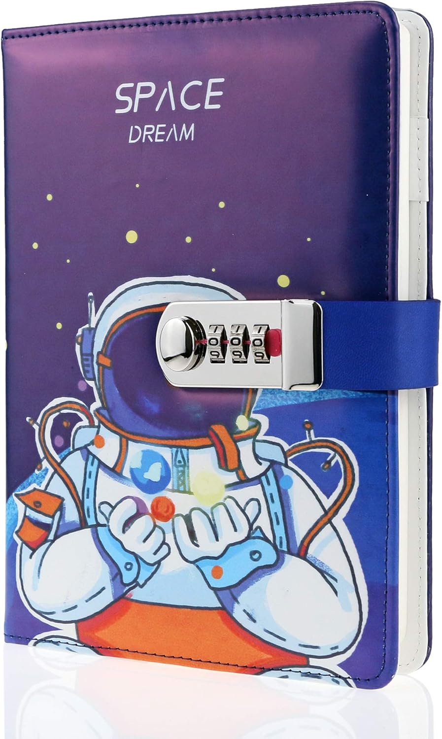 宇宙飛行士デザインのA5ダイヤルロックPUレザー日記帳 男の子向けプレゼント