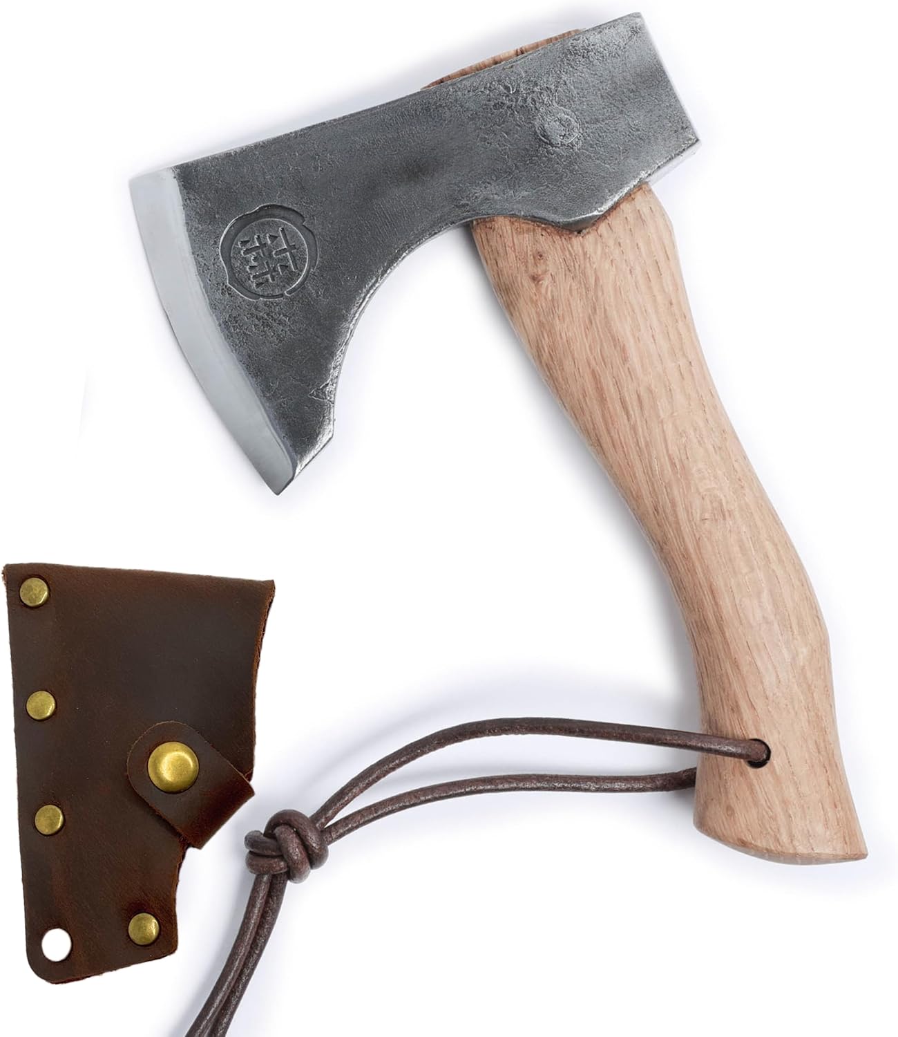 コンパクトなハンドアックス 超硬度65鋼ヘッド・白樫ハンドル・保護カバー付き 20cm