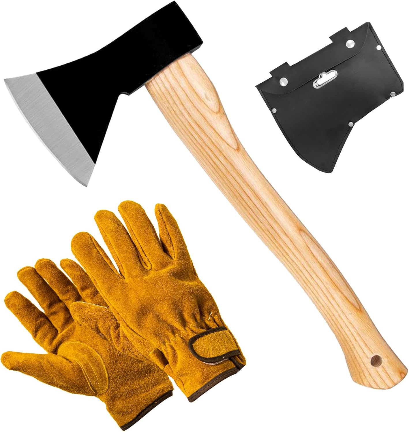 薪割り用手斧 37.5cm ガーデンキャンプ用品 保護カバー・耐熱グローブ付き