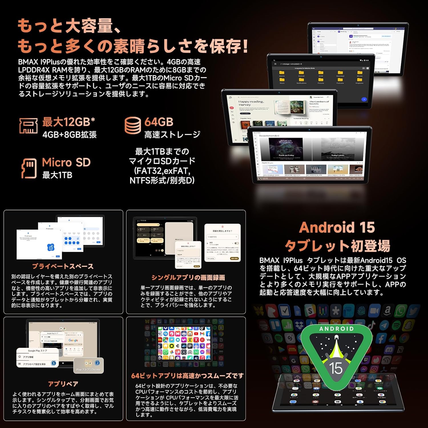 【Android 15タブレット 10インチ Wi-Fiモデル 12GB/64GB 2TB拡張可能】