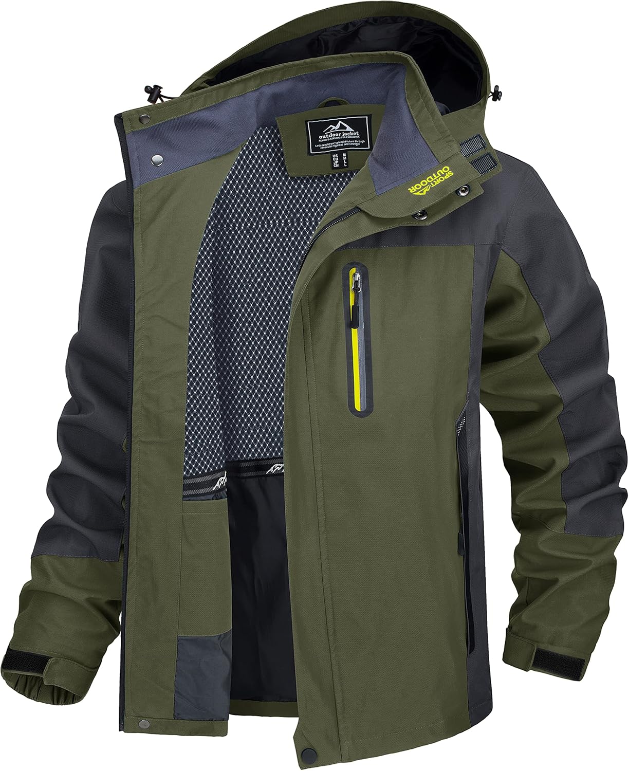 春秋用メンズ撥水アノラックジャケット - 登山・クライミング対応、防風・裏メッシュ、フード着脱可