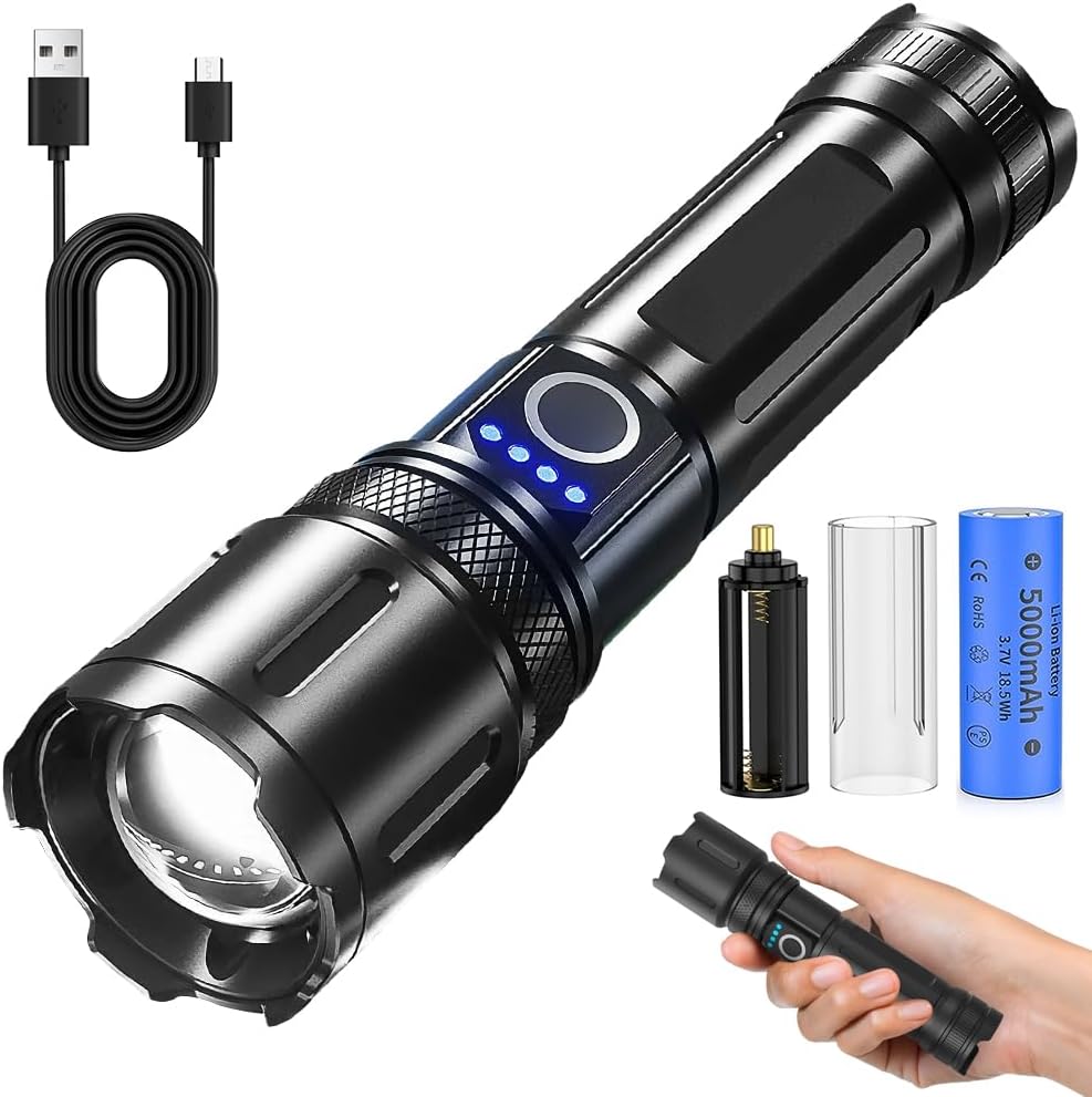 【防災用】強力超高輝度懐中電灯 M26 (5000mAh) USB充電式/電池対応 IPX6防水 5モード ズーム機能