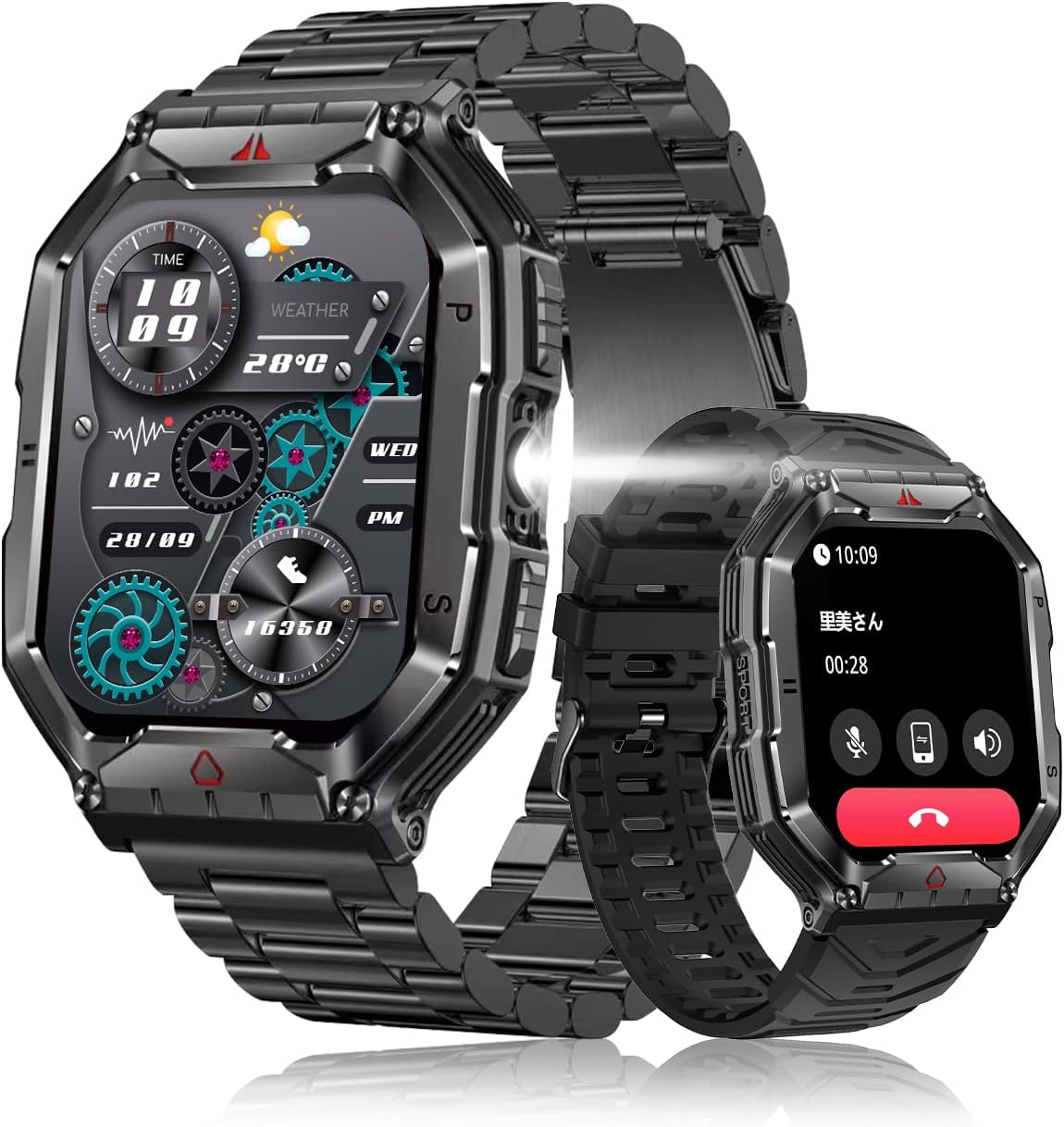 スマートウォッチ 2.1インチ大画面 Bluetooth通話 コンパス搭載 軍用規格 防水 650mAhバッテリー 100以上の運動モード対応